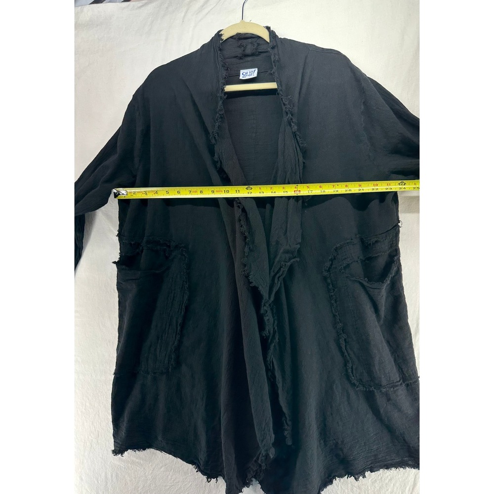 Oh My Gauze Womens Black Cotton Gauze Frayed Open Front Cardigan Jacket Pockets - Picture 4 of 7